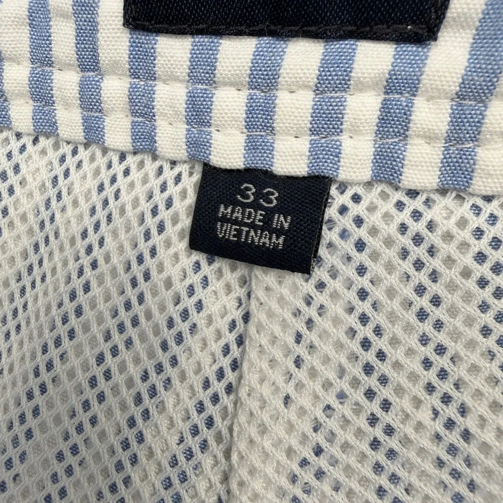 J. Crew Board Shorts Mens 33 Blue Seersucker Striped Swim Trunks Draw String EUC